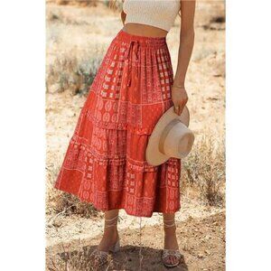 Printed Drawstring Midi Skirt